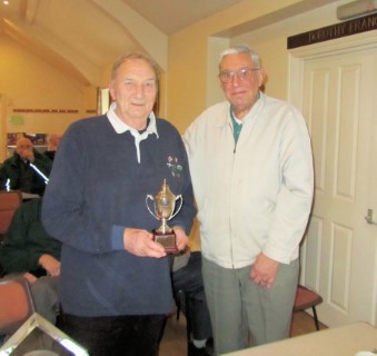 Bert presents Nick Adamek with the Orchard Woodturners trophy